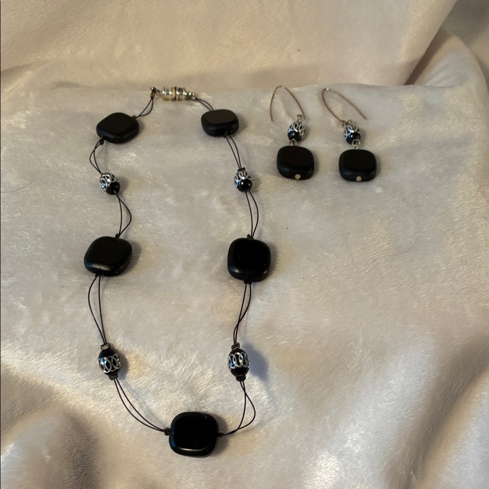 Black and Silver Necklace & Earring Set. includes box